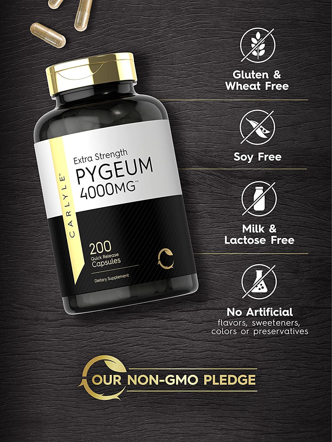 Pygeum Africanum Bark 4000 mg | 200 Capsules | High Potency Extract | Carlyle