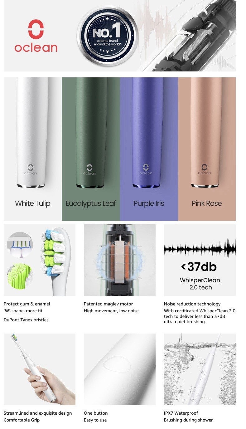 Oclean Wireless Portable Hand Held Electric Tooth Brush W/1 Brush Head White