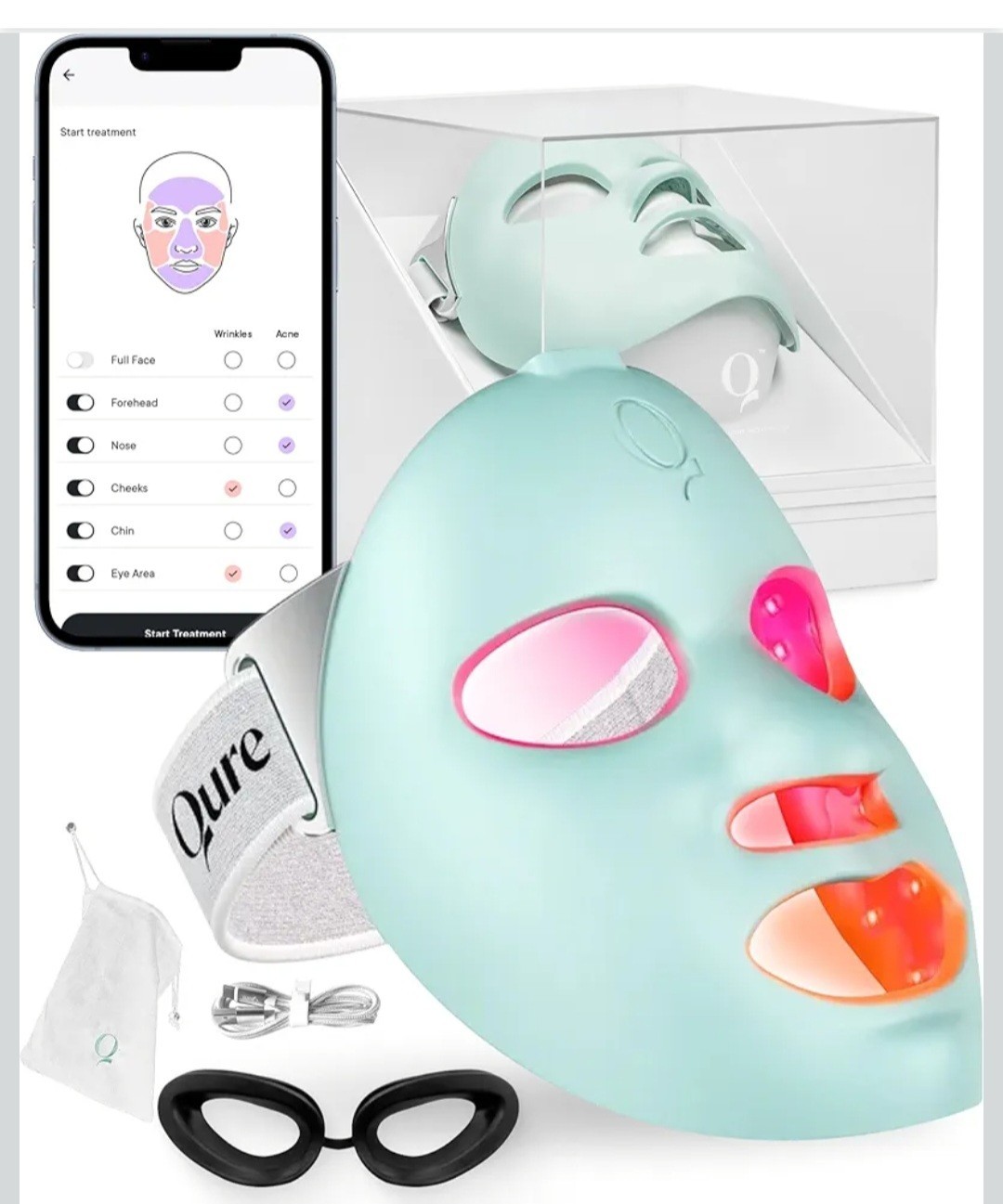Qure Q-Rejuvalight Pro Facewear Mask-5 Light Therapy-Mobile App-Sealed In Box
