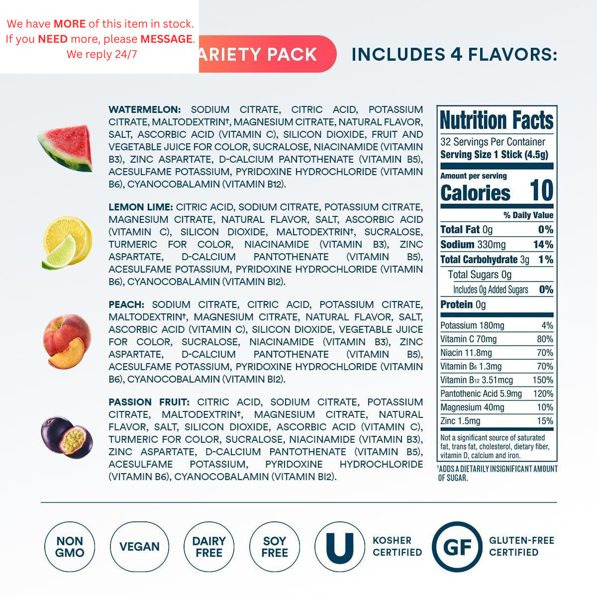 Sugar Free Hydration Packets – Zero Classic Variety Pack – 32 Count