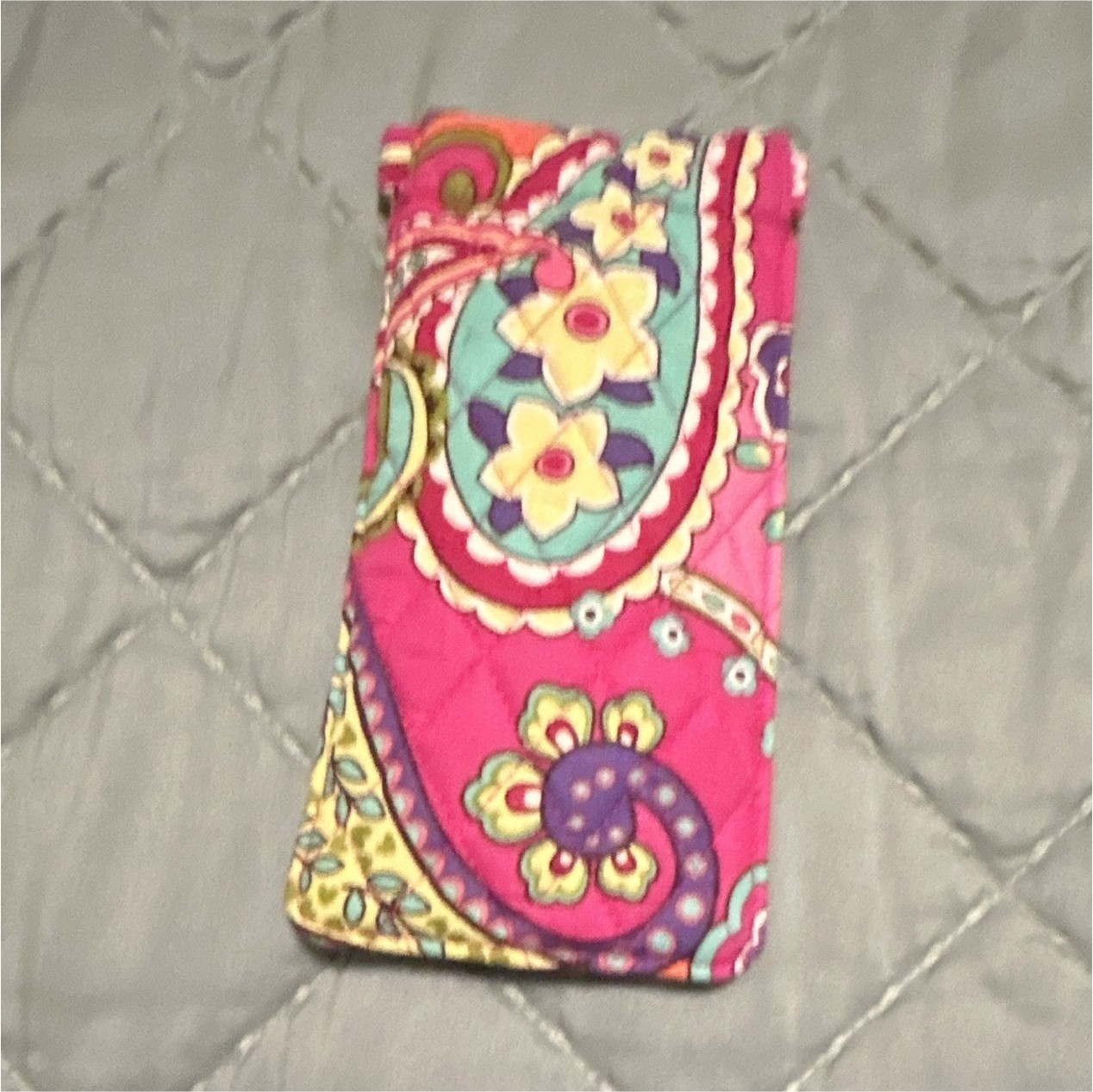 Pink Multicolor Paisley Floral Quilted Makeup Bag Zip Pouch Lined