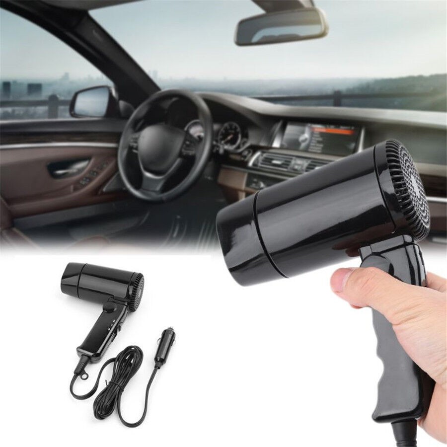 Portable 12V Car Hair Dryer Window Defroster Cigarette Lighter Plug Hot & Cold