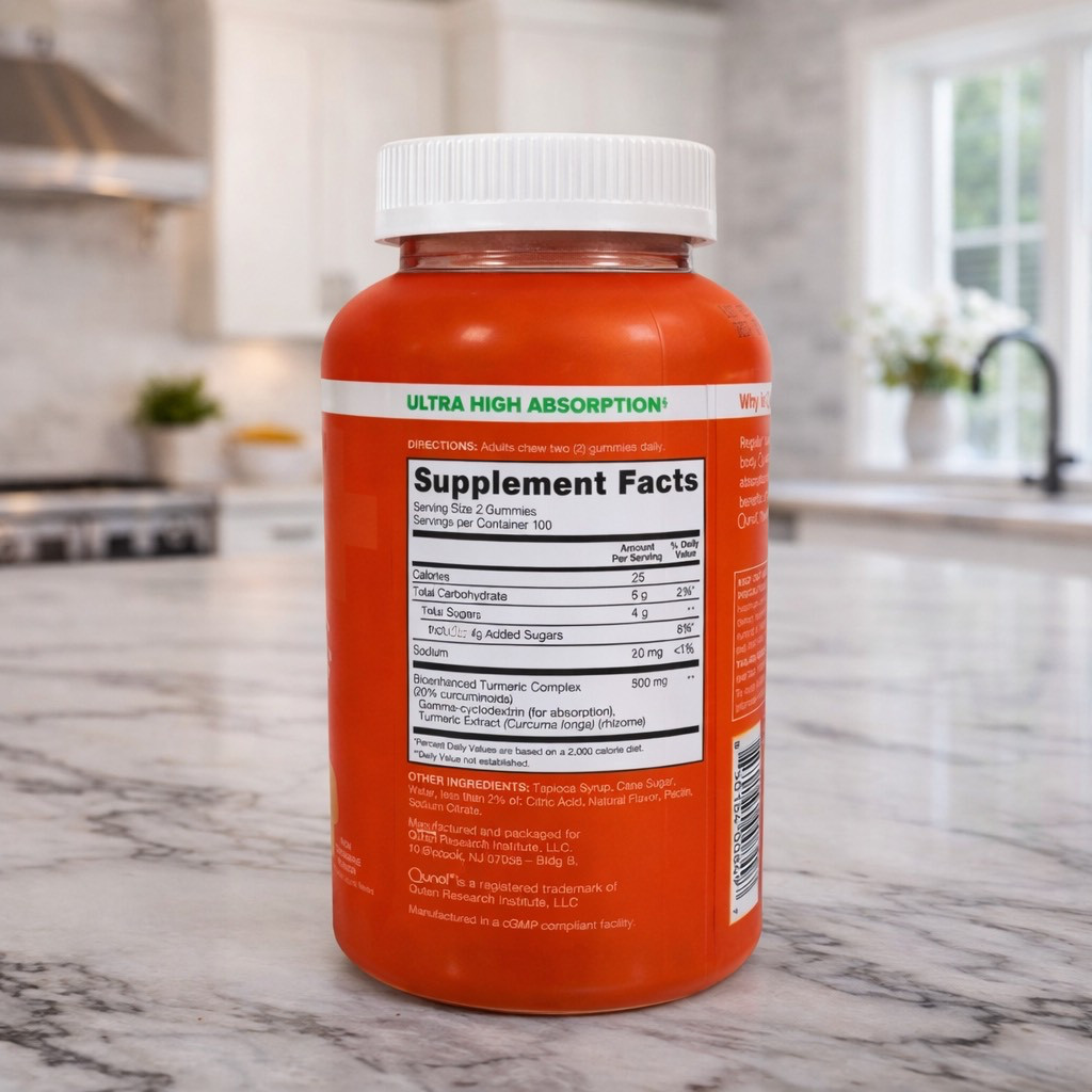 Qunol Turmeric Curcumin Gummies 500mg Tangerine Vegan Non-GMO