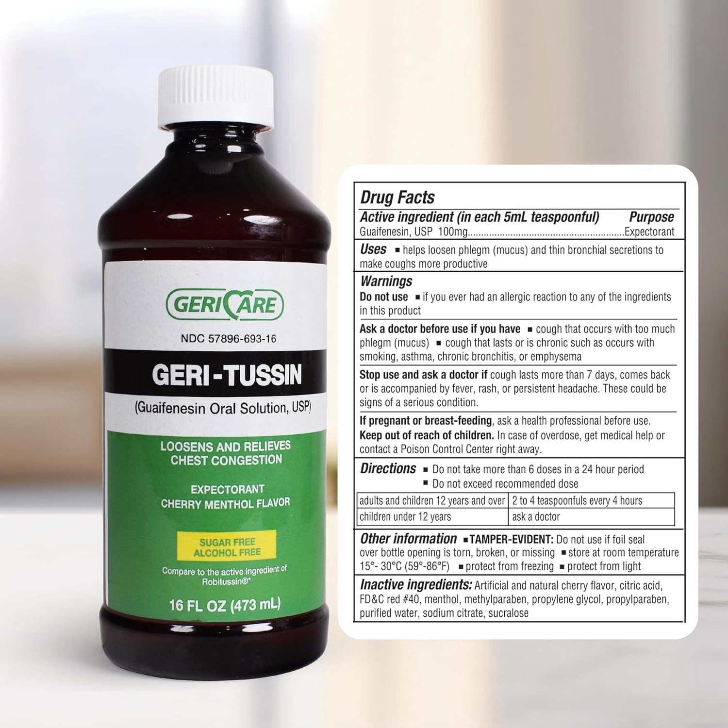 5 Pack Geri Care Geri Tussin Guaifenesin Strength Expectorant Syrup 100 mg 16 oz