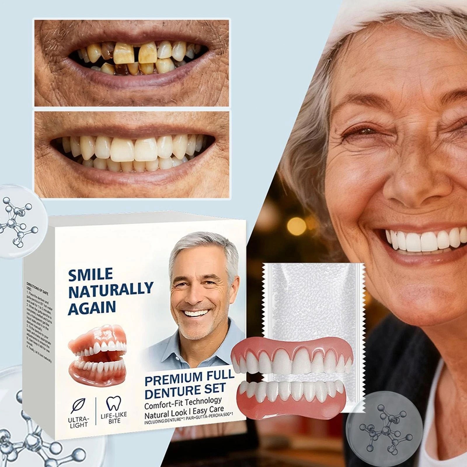 Full Denture Set for Men and Women Upper and Lower Denture False Teeth