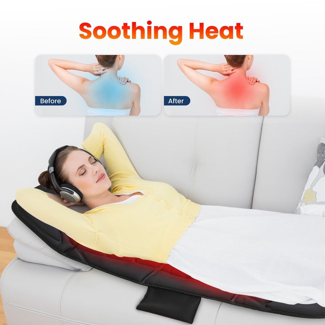 COMFIER Soothing Black Full Body Massage Mat with Heat, Back Massager 10 Black