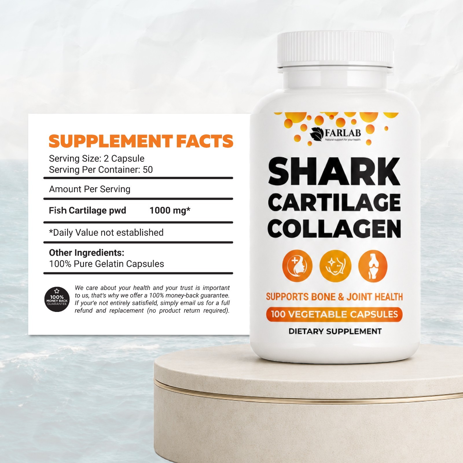 FabLab Shark Cartilage 2 Pack – 200 Capsules – Joint & Bone Support Supple