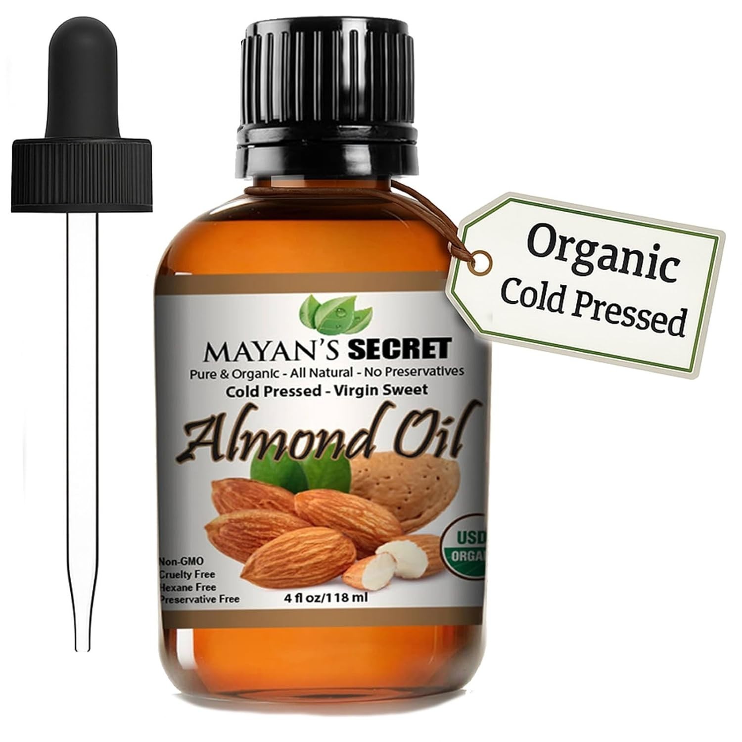 SWEET ALMOND OIL USDA CERTIFIED ORGANIC CARRIER COLD PRESSED UNREFINED 4OZ