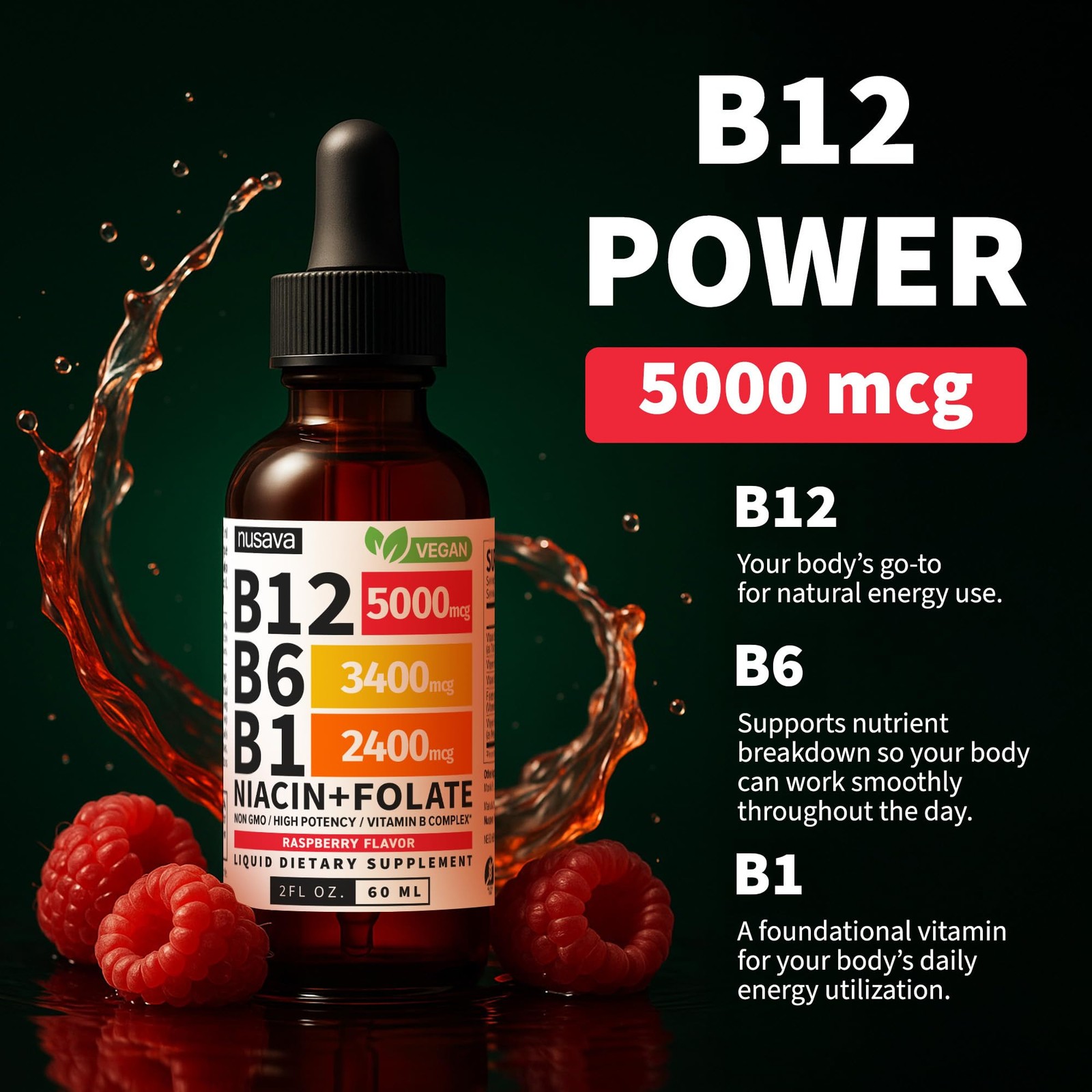 (4 Pack) Vitamin B12 and B6 Drops, B12 Vitamin B Complex – B 12, Raspberry