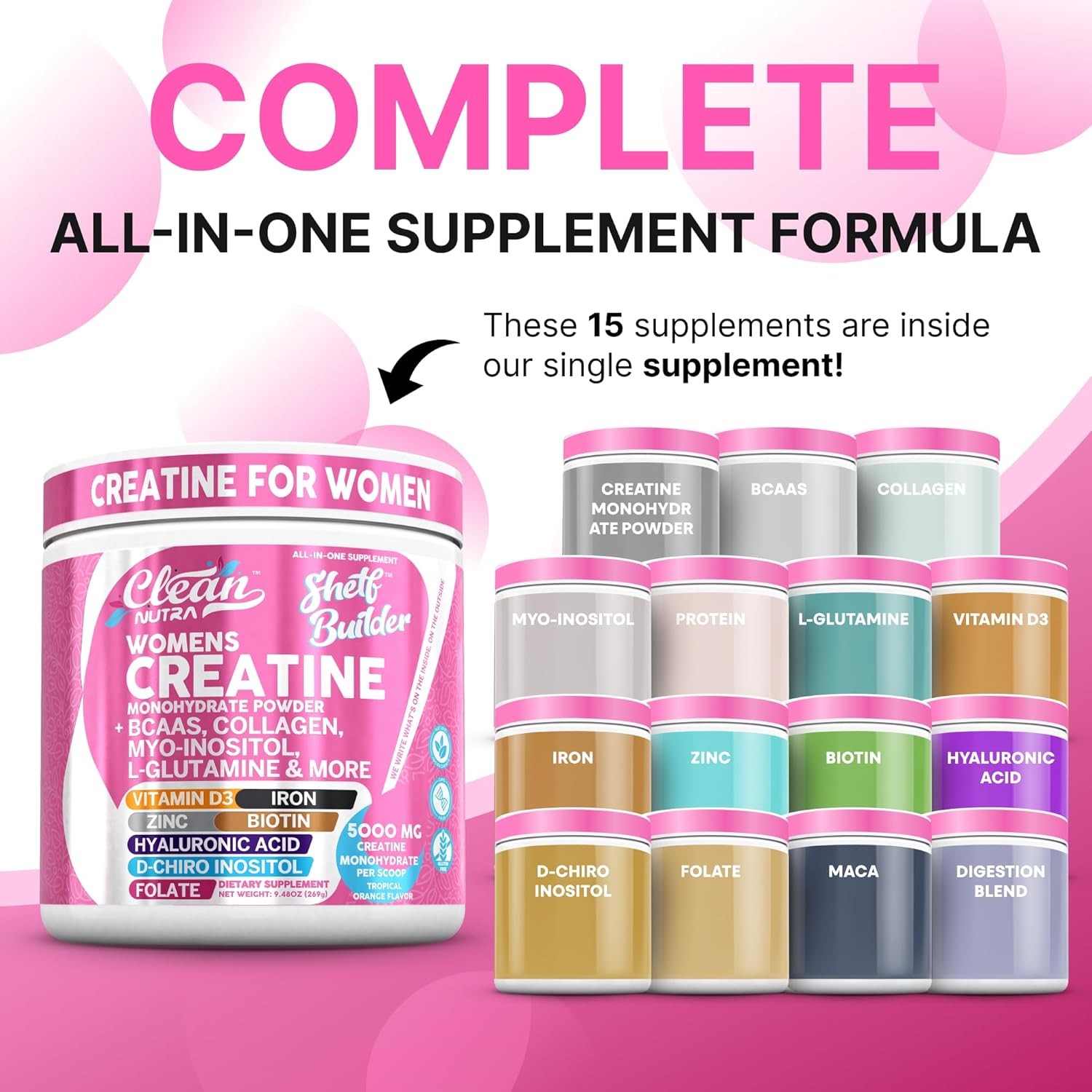 Creatine for Women | Creatine Monohydrate + BCAA Powder Myo-Inositol Collagen Bi