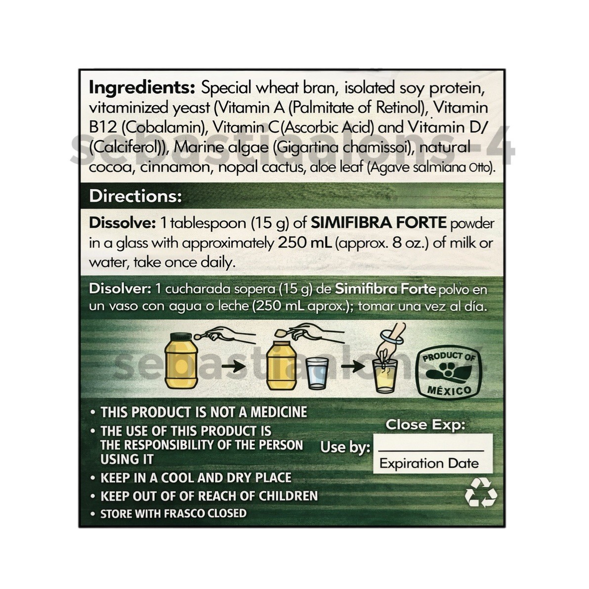 Simifibra Forte Fiber Powder 300g Dietary Supplement Natural Mexico