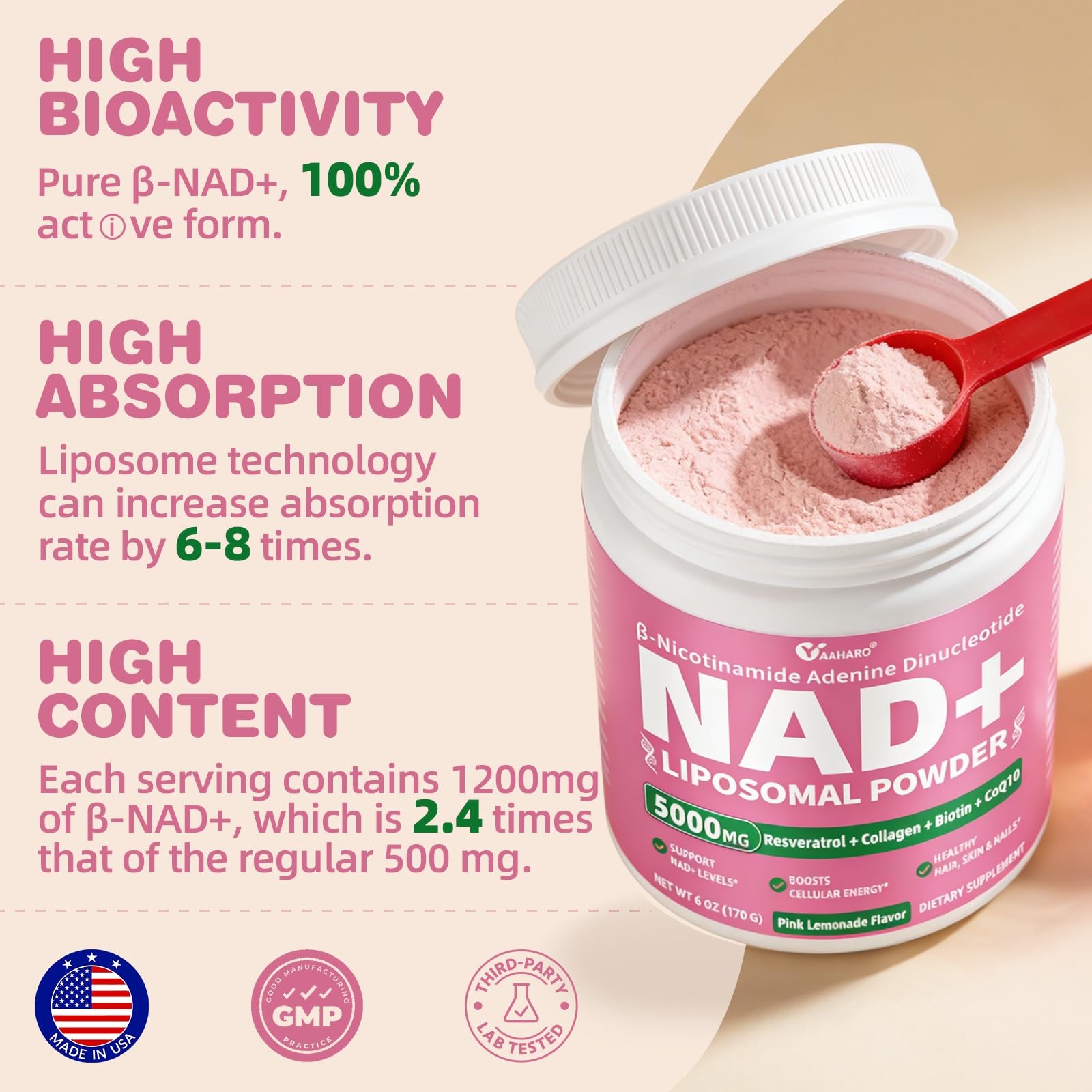 NAD Supplements for Women 5000mg, Liposomal NAD+ Powder with Resveratrol, Col…