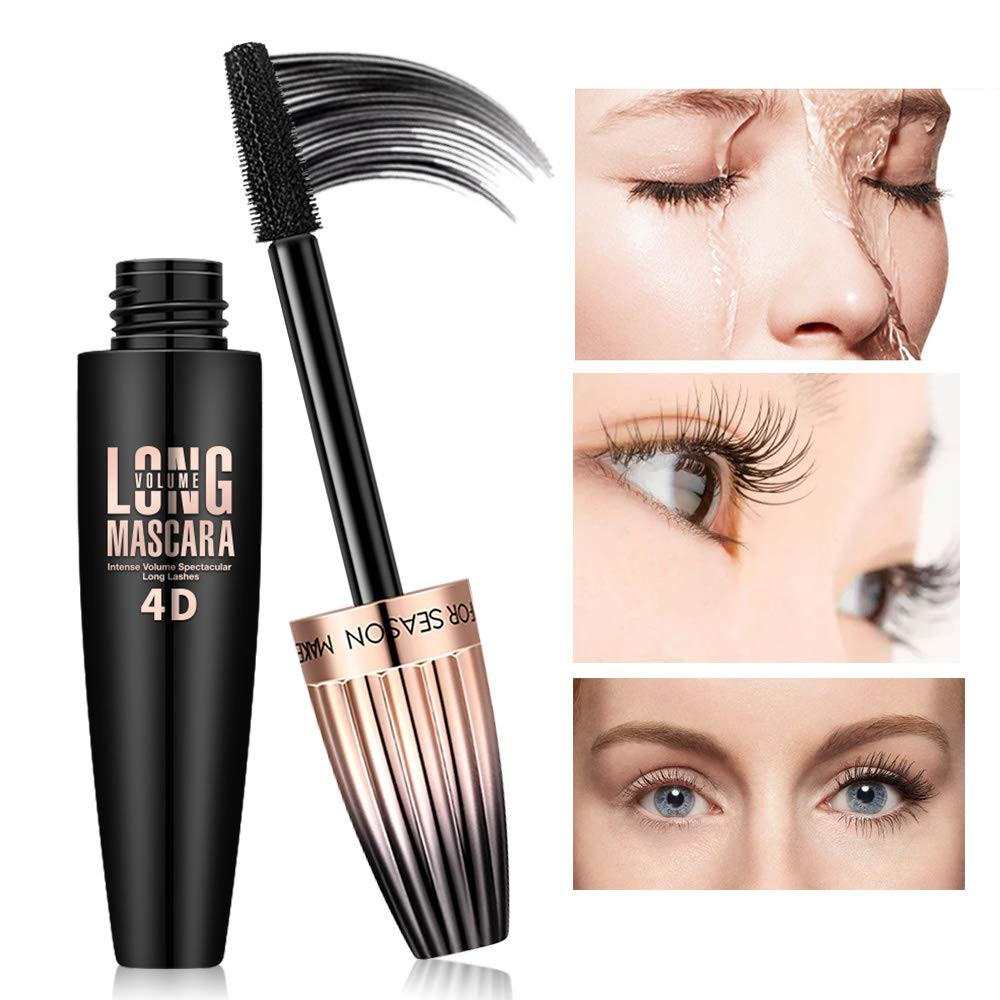 4D Silk Fiber Lash Mascara, Waterproof Long Lasting Mascara Black Volume and Len