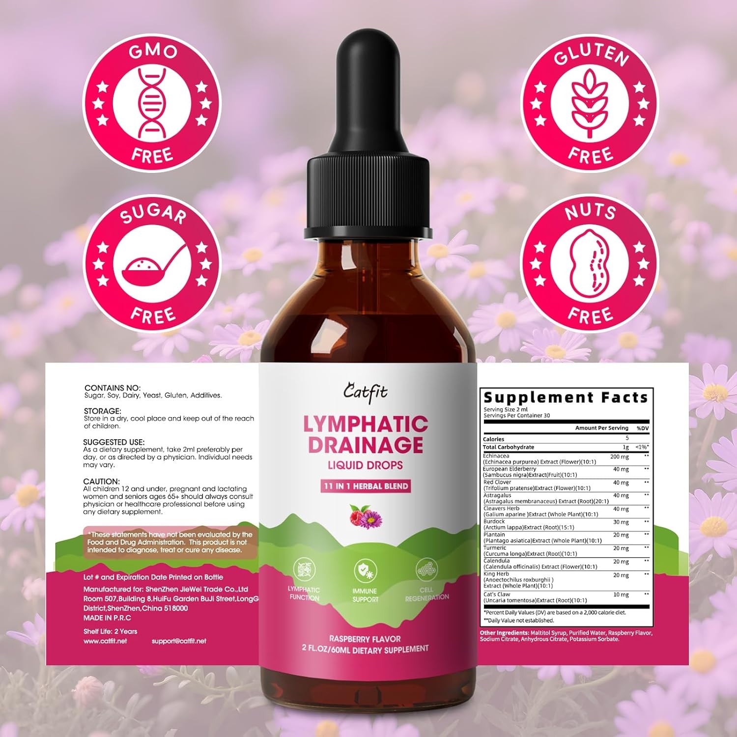 11-in-1 Lymphatic Drainage Drops 60ml – Vegan, Non-GMO, Lymph System Support