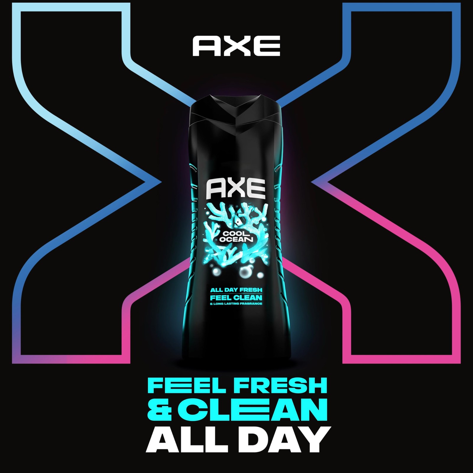 AXE Cool Ocean Men’s Body Wash With Essential 16 Fl Oz (Pack of 1), Clear