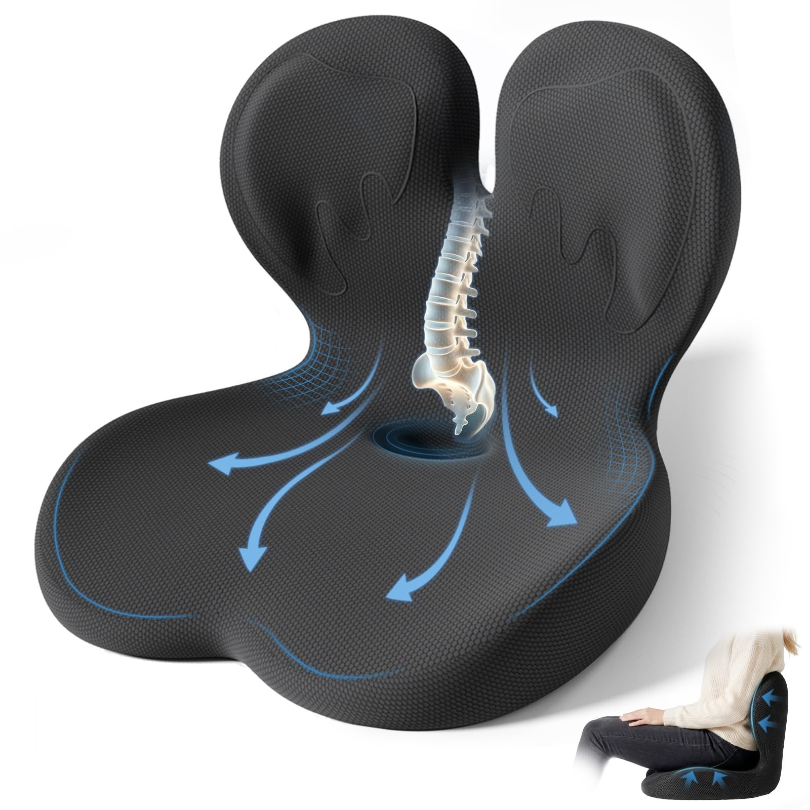 Seat Cushion,Office Chair Cushion with Lumbar Support,Memory Foam Car Orthope…