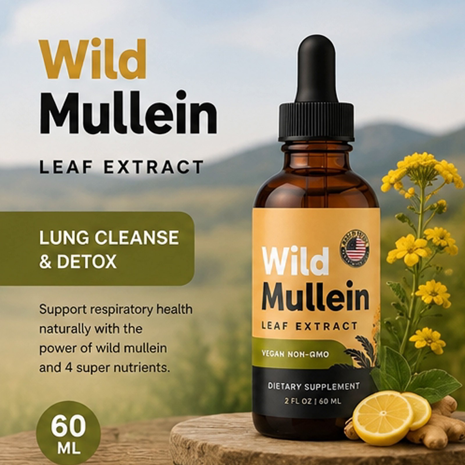 All-Natural Mullein Drops With Ginger & Lemon For Lung Cleanse NEW .bwCV