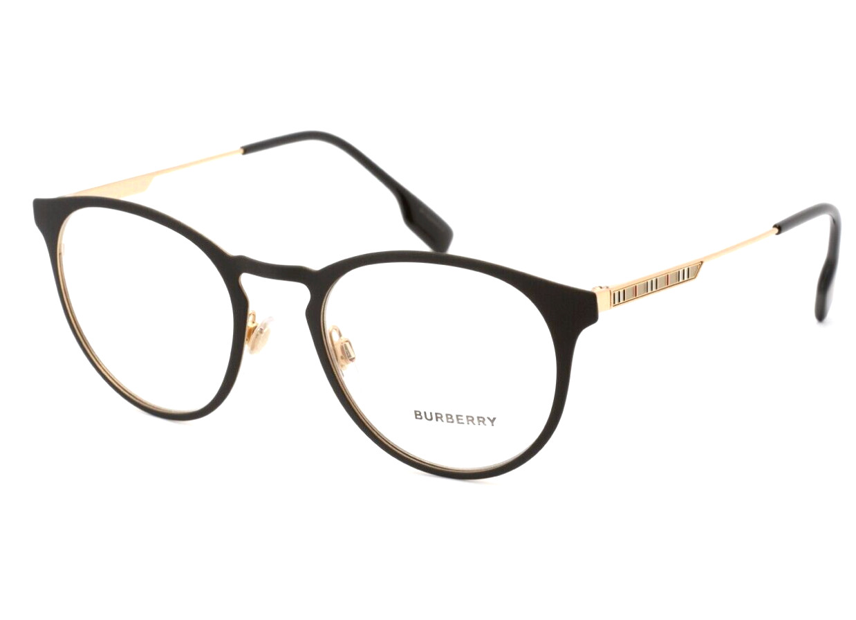 New BURBERRY YORK Eyeglasses B 1360 1017 51-21 145 Black & Gold Round Frames