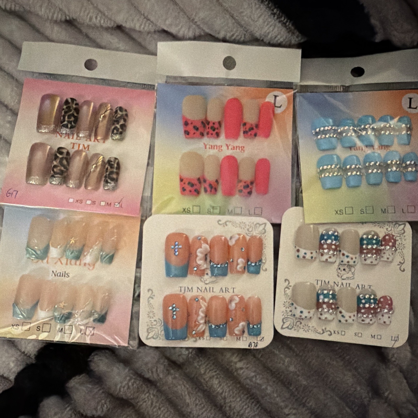 Press-On Nails Lot Square 3D Multicolor Pre-Designed Size Large