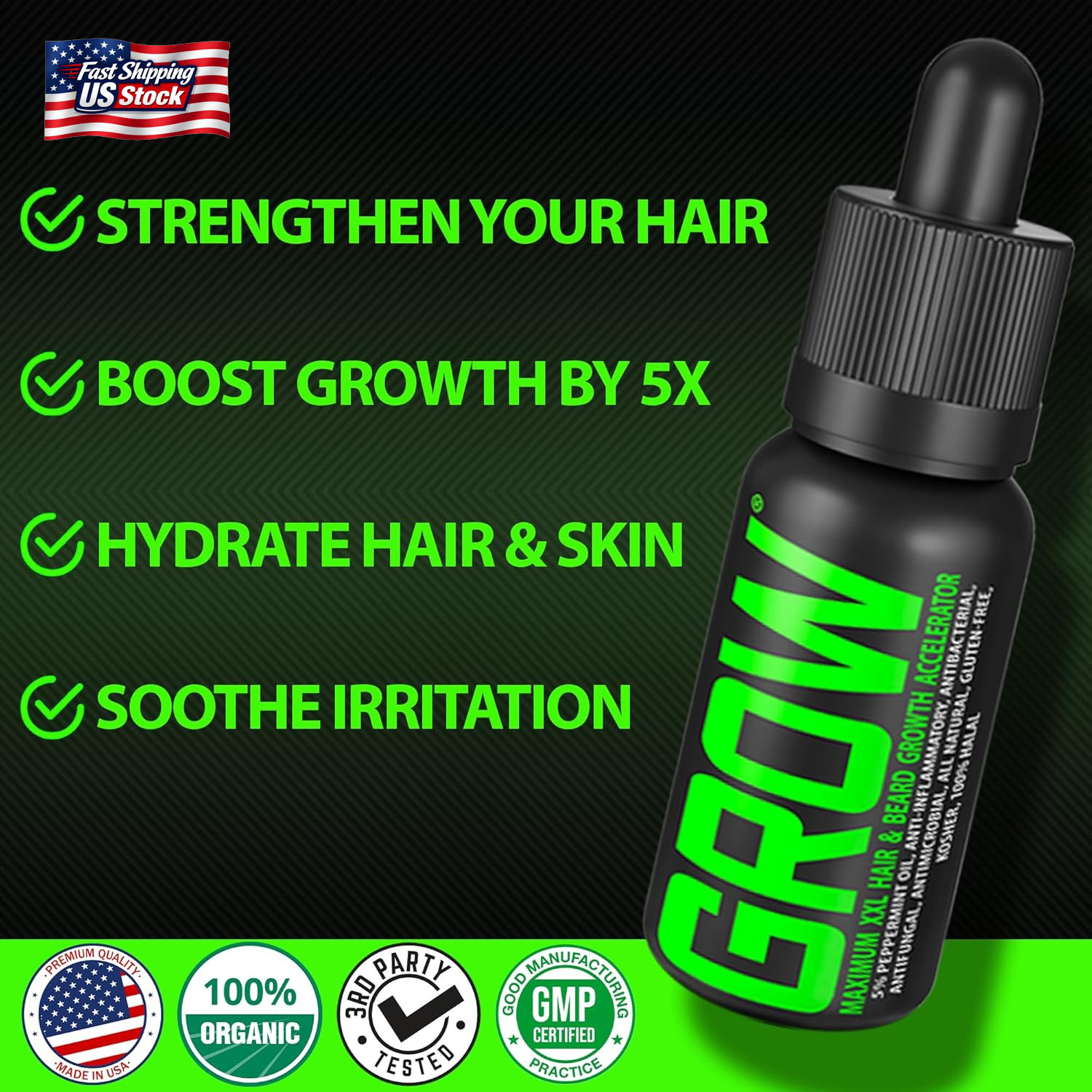 Beard Growth Serum – GROW Maximum XXL Beard Growth Oil for Men -Thickens & Fills