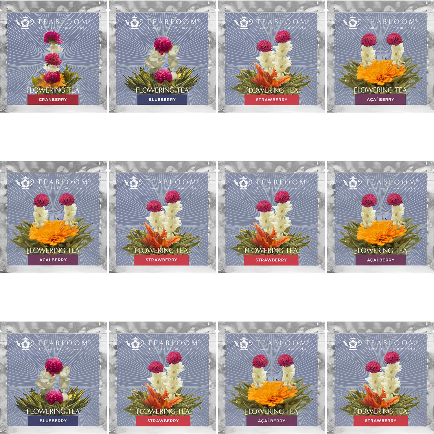 Holiday Flowering Teas – 12 Assorted, Delicious Berry Blooming Teas – Premium Gr
