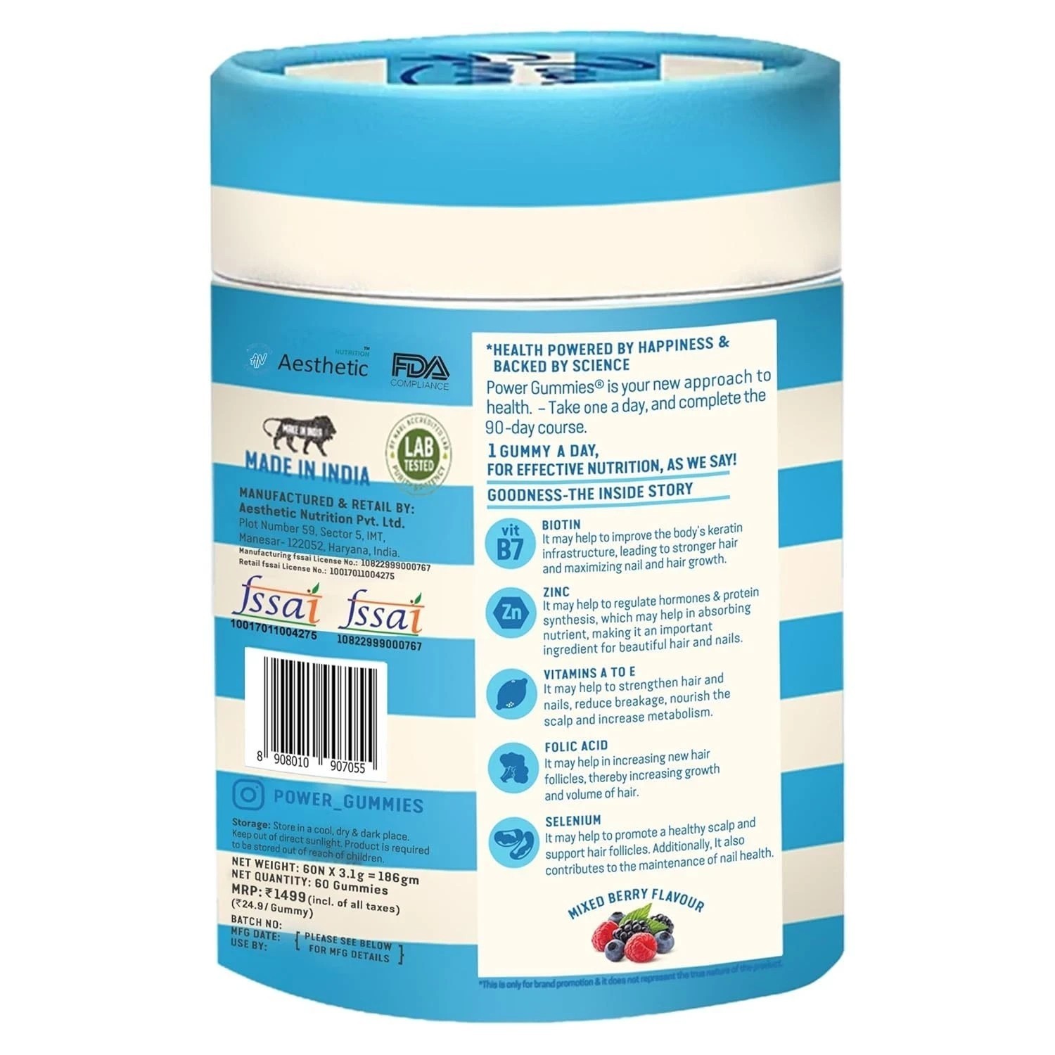 Power Gummies Biotin Hair Gummies for Stronger Shinier Hair & Nails 60 Days Pack