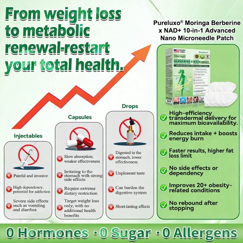 Pureluxo Moringa Berberine NAD+ Weight Loss Patches Advanced Nano Microneedle