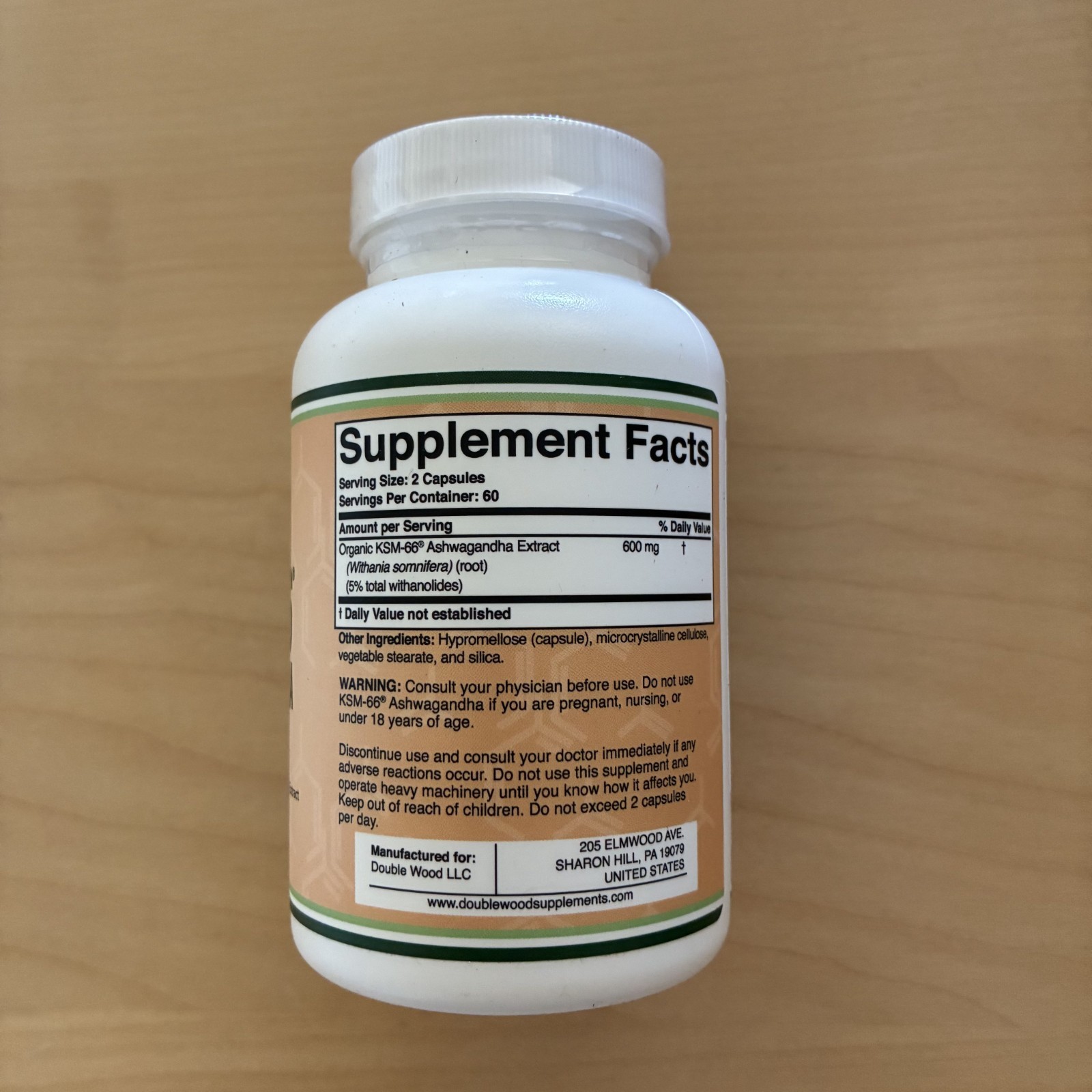 Double Wood Supplements Ashwagandha KSM 66 Organic and Clinically Studied Extrac