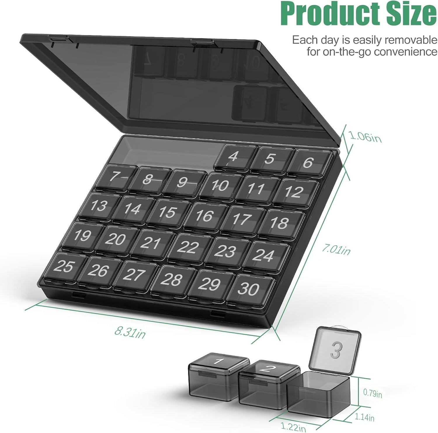 30 Day Monthly Pill Organizer Once a Day Box Large Travel Medicine Case Black