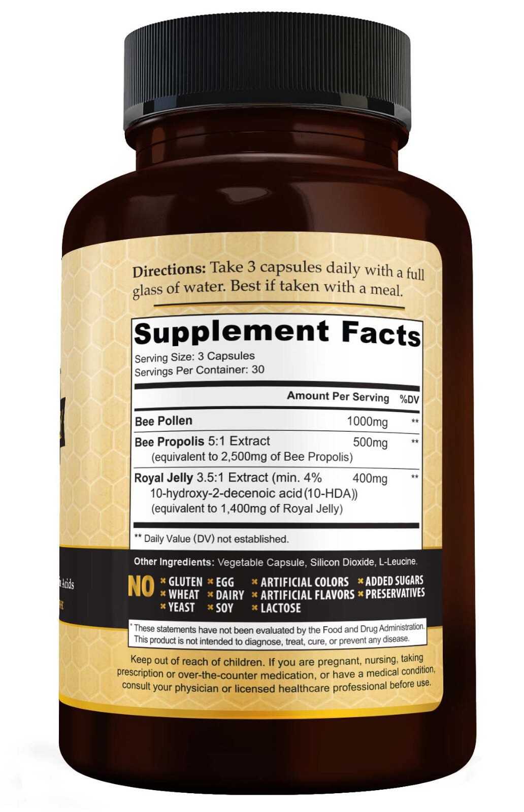 ROYAL JELLY Supplement w/ BEE POLLEN & PROPOLIS Immune System Booster raw pure