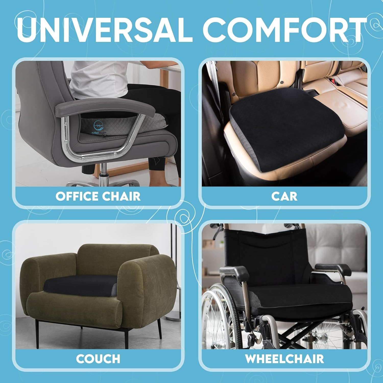 Large Seat Cushion (19” X 17” X 3”) Memory Foam for Office Chair, Wheelchair Cus