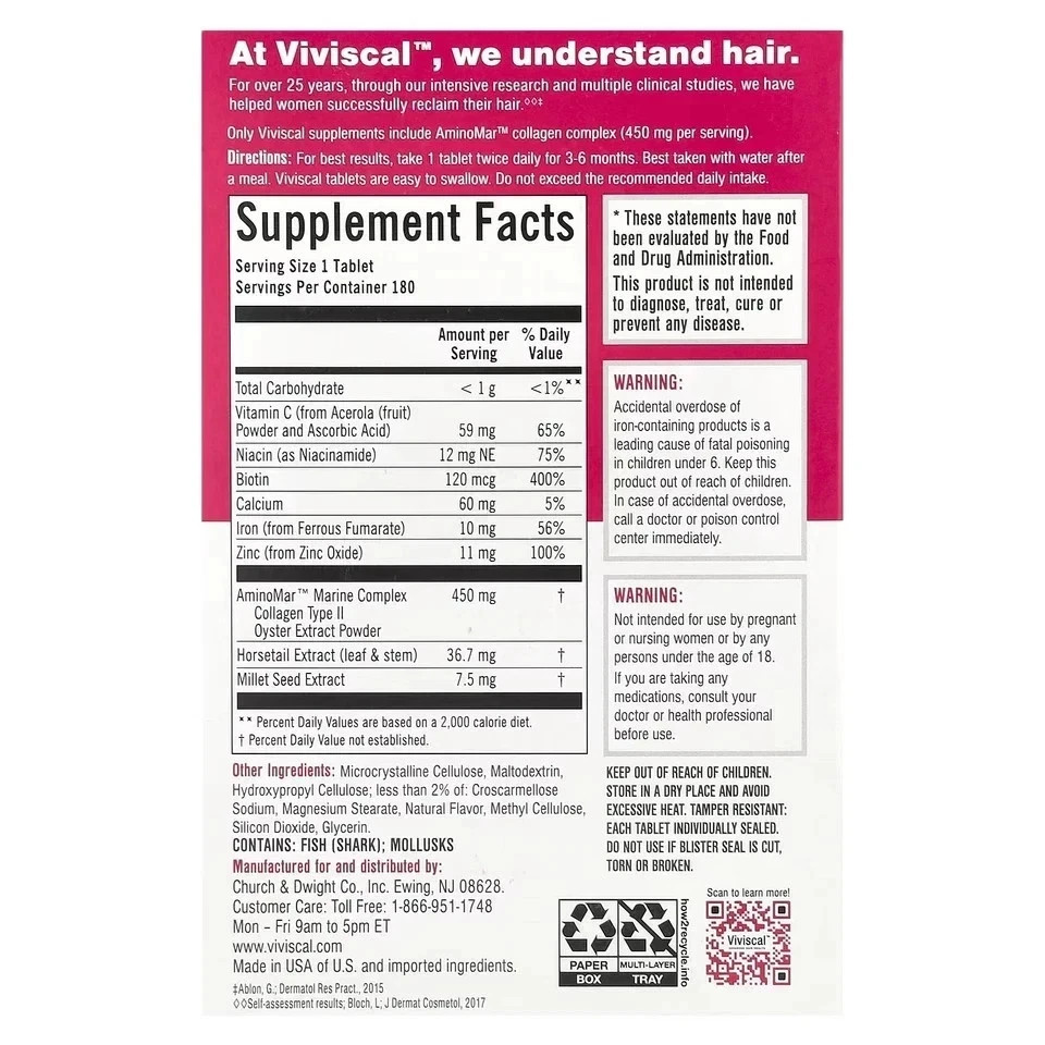 Pack of 3 Viviscal Professional Hair Growth Supplement Women 180 Tablets