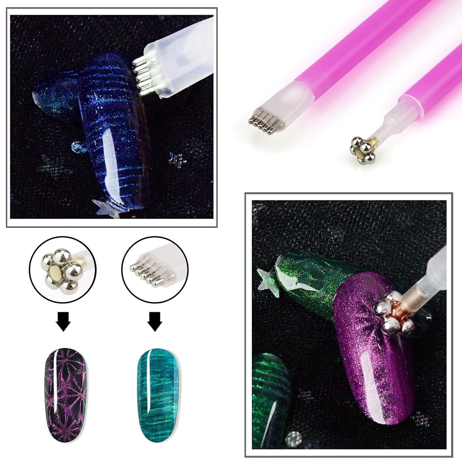Magnetic Nail Tool Set for Cat Eye Gel Polish, Cat Eye Magnet Tools, 8PCS Profes
