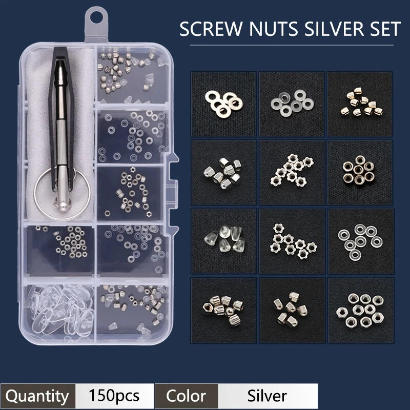 Eyeglass Glasses Repair Kit Screws Nuts Washers Tweezer Sunglasses Watch Fixing