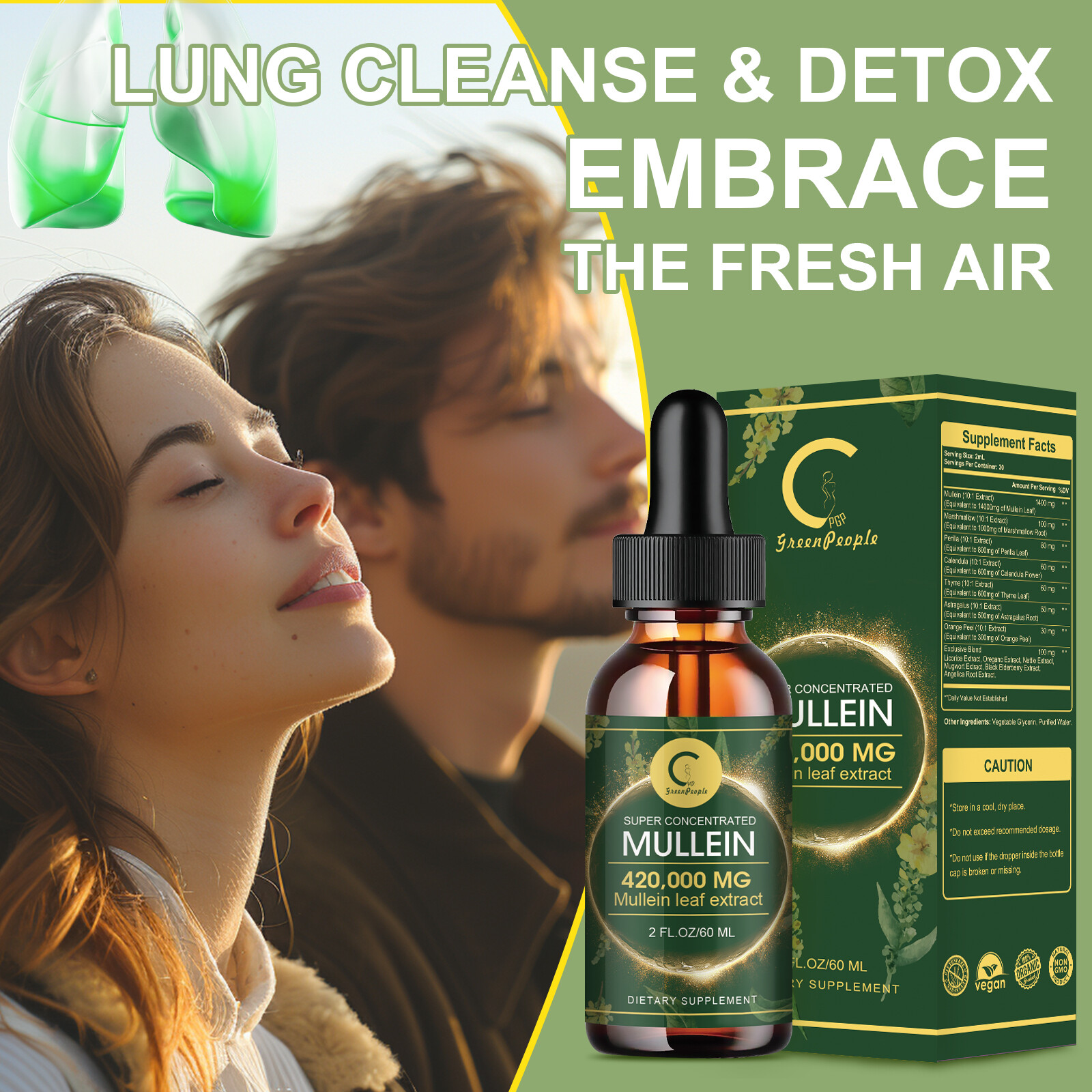 2 PACK Mullein Drops for Lungs, Detox and Cleanse Mullein Extract Supplement