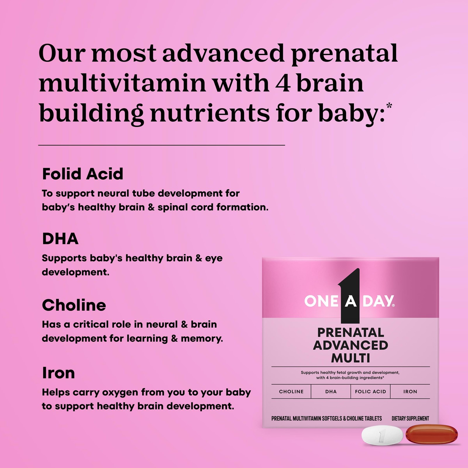 One A Day Prenatal Advanced- Prenatal Vitamins Folic Acid Choline Dha Pregnancy