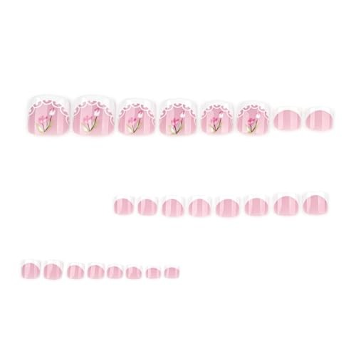Press on Nails and Toenails Set – 48Pcs Medium Almond French Tip Fake Style-33