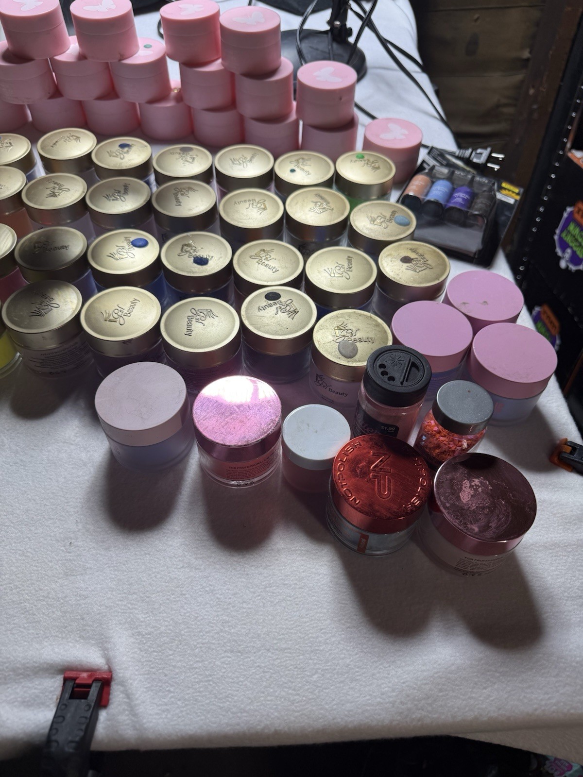Huge Nail Supply Lot Acrylic Powders Nail Art Charms Tips Organizer Tech Bundle