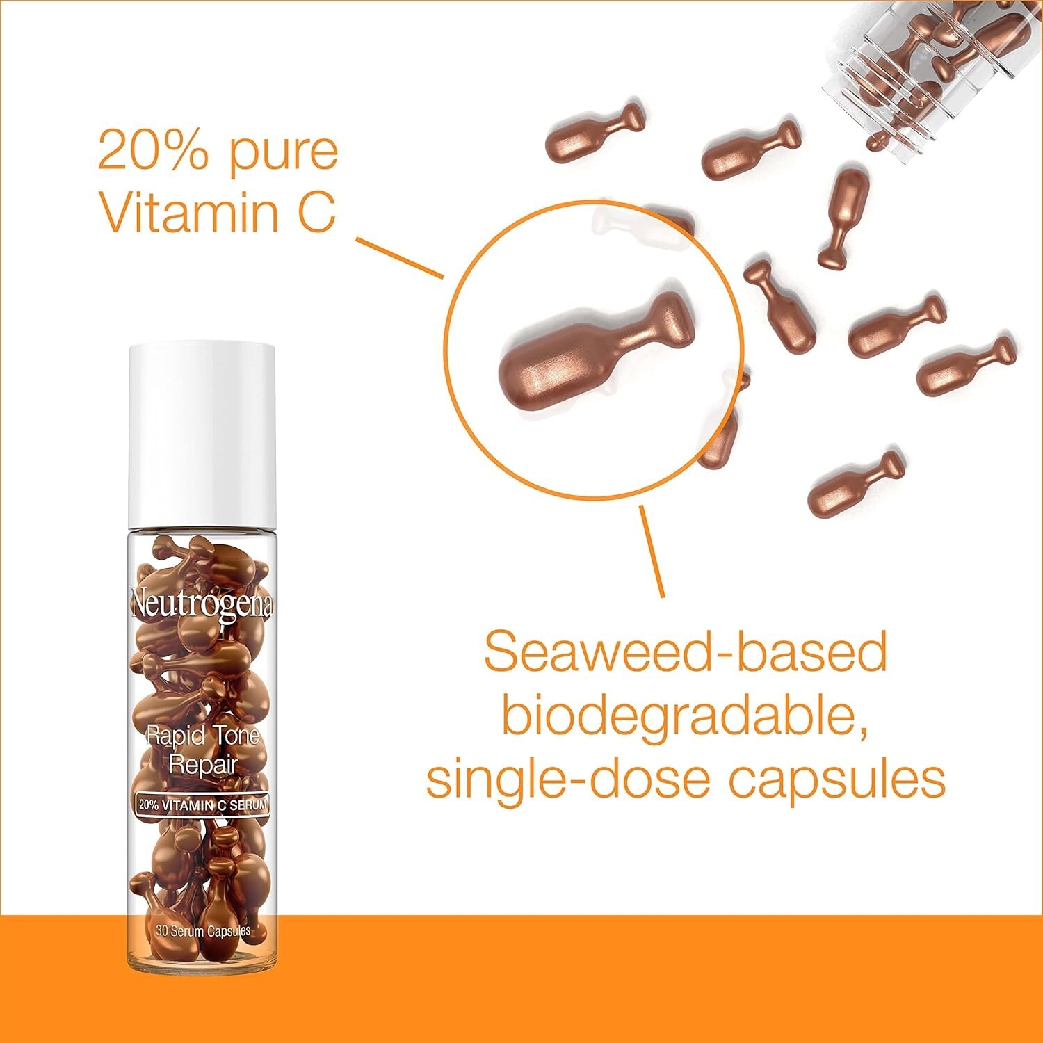 Neutrogena Rapid Tone Repair 20% Vitamin C Serum Capsules 30 Ct Brighten Skin