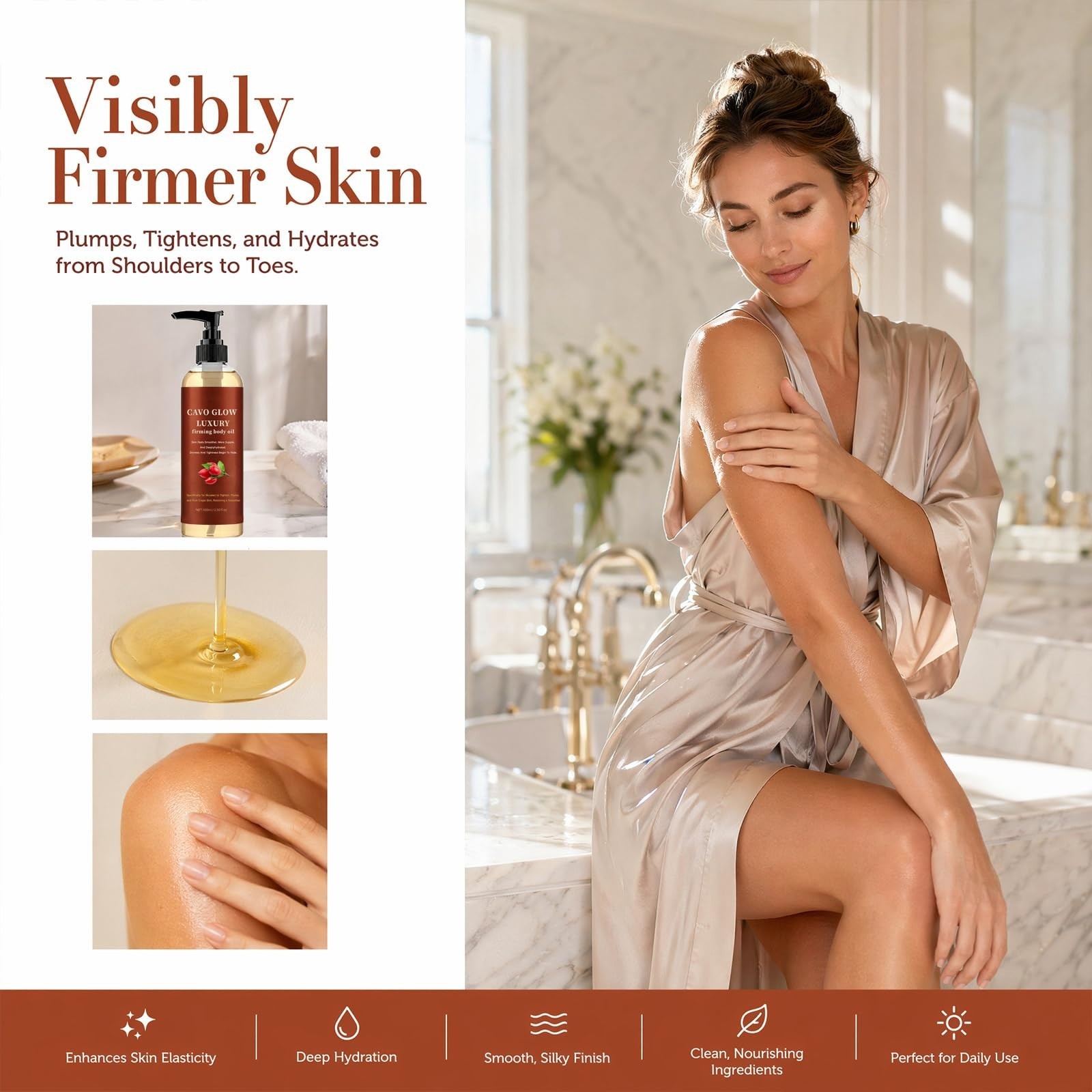 Cavo Glow Luxury Firming Body Oil Anti Crepe Skin Tightening Hydrating Glow Oil