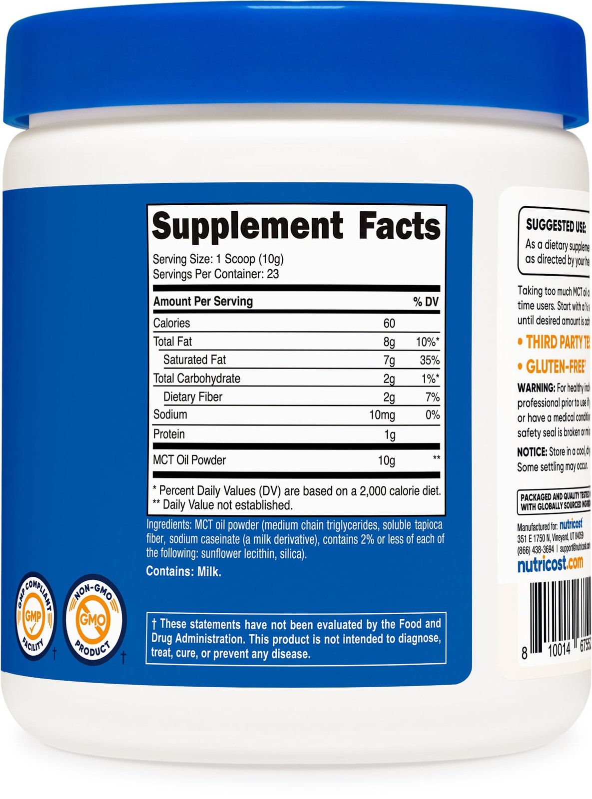 Nutricost Premium MCT Oil Powder .5LBS – Best for Keto, 0.5 Pound (Pack of 1)