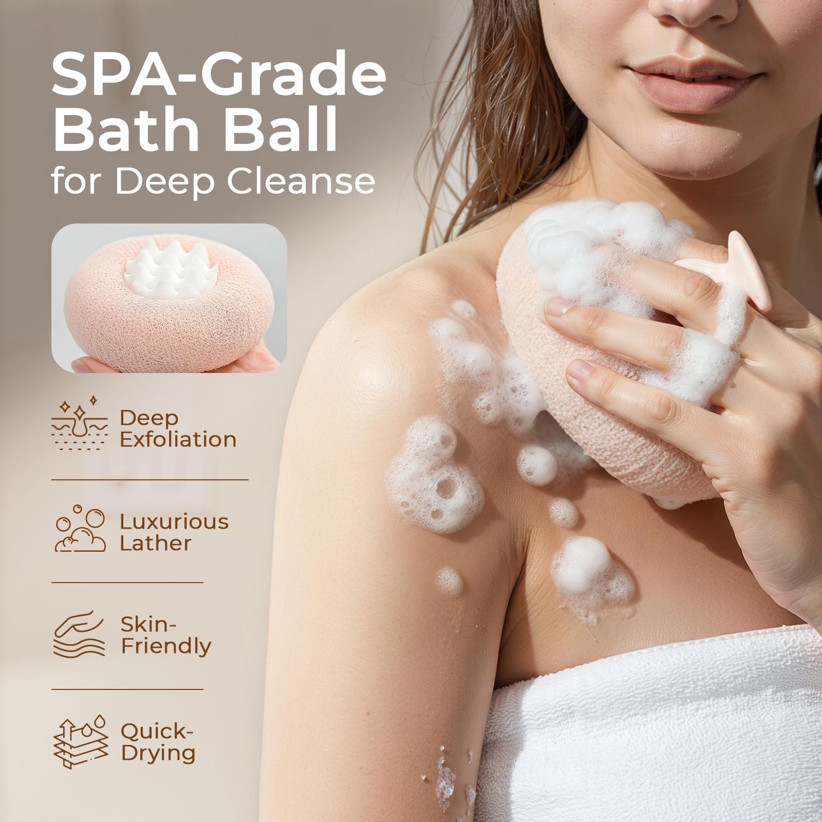 5 Pack Exfoliating Bath Sponges, 2-in-1 Loofah Body Scrubber with Suction Cup, S