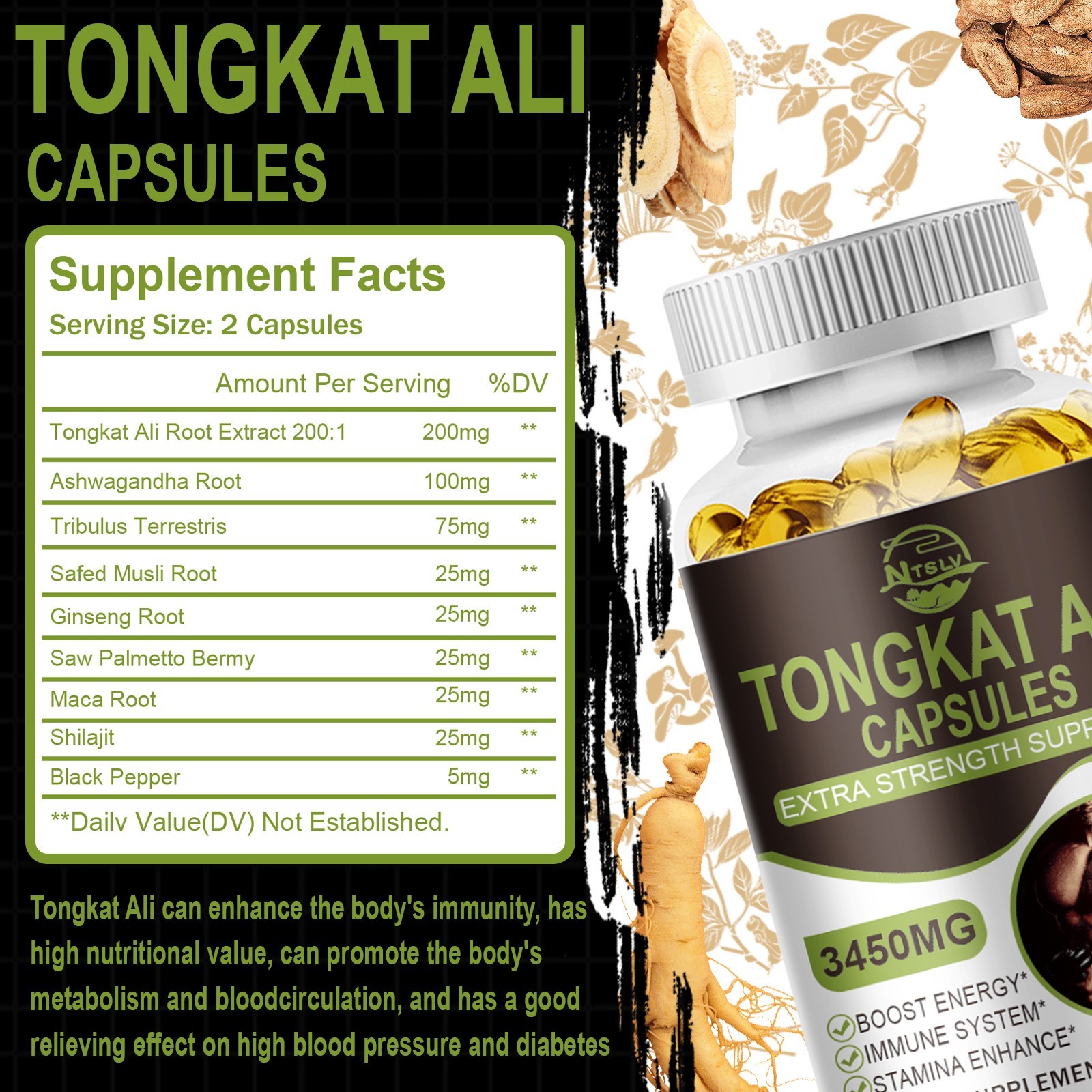 120 Male Enhancementt capsules， Support Herbal Energy Wellness Capsules