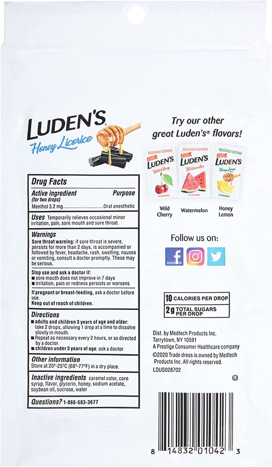 Luden’s. Honey Licorice Throat Drops – 30 Count Bag… 30 (Pack of 1)