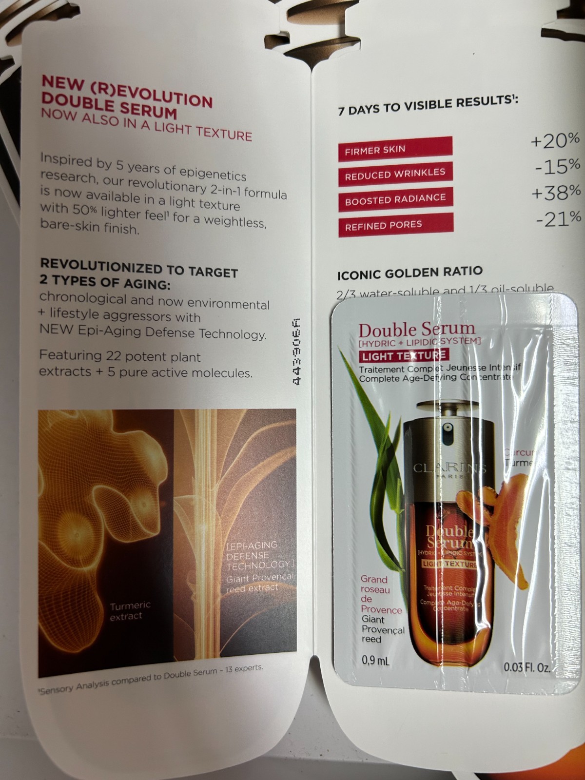 10 X CLARINS Double Serum LIGHT TEXTURE 0.03oz/0.9ml EACH Sealed Sample Packs