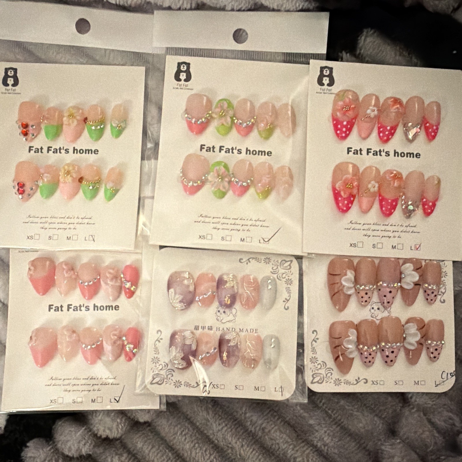Press-On Nails Lot Square 3D Multicolor Pre-Designed Size Large
