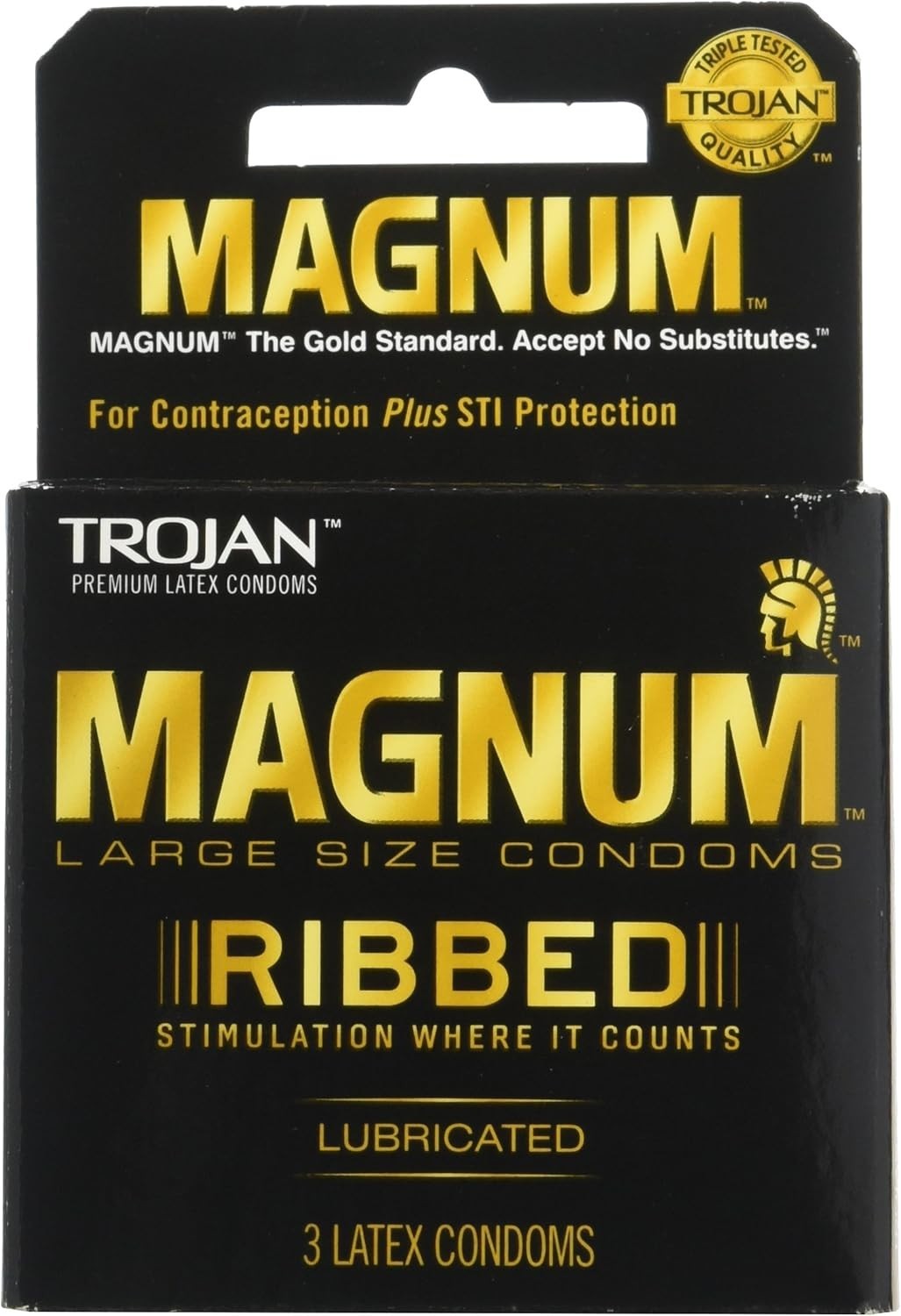 Trojan Magnum Ribbed Condoms Unscented 3 Count Large Size Sexual Health TJ64208