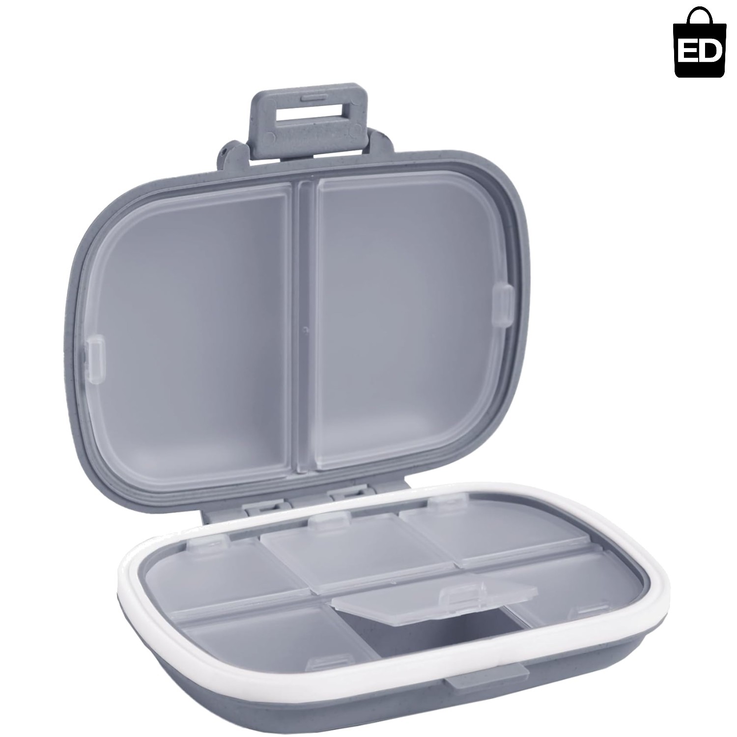 Compact 8-Compartment Pill Case with Double Lock – Secure Travel Medicine Box