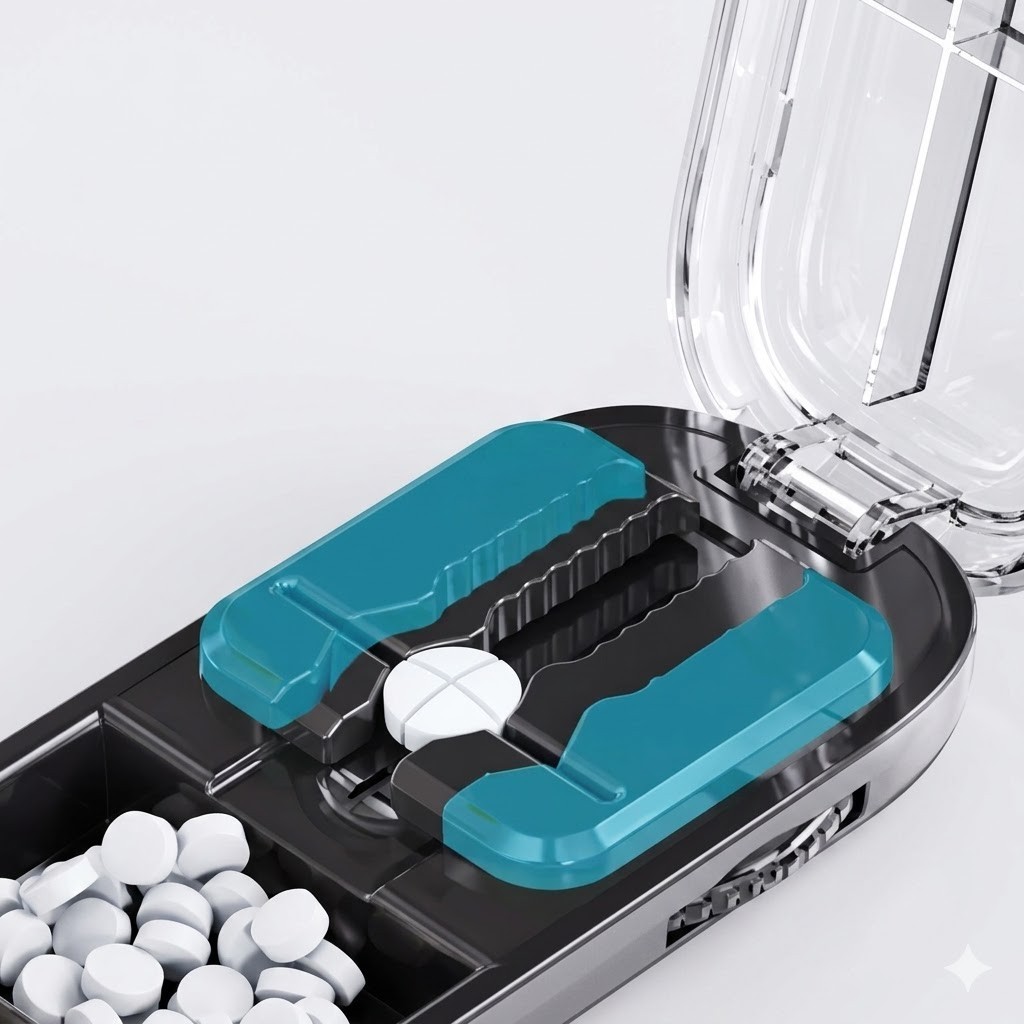 Adjustable Precise Pill Cutter Storage Box Portable Drug Tablet Medicine Dust US
