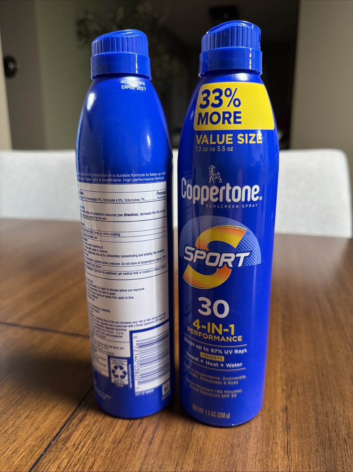NEW- Coppertone Sport 4 in 1 Performance Spray – SPF30 Large 7.3 0z 2Pk Exp 2027